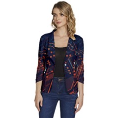 Abstract Colorful Circuit Women s One-button 3/4 Sleeve Short Jacket