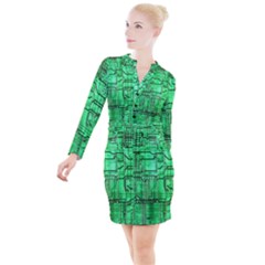 Green Circuit Board Computer Button Long Sleeve Dress by Bakwanart