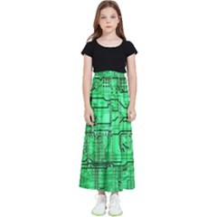 Green Circuit Board Computer Kids  Flared Maxi Skirt by Bakwanart