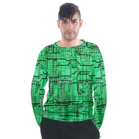 Green Circuit Board Computer Men s Long Sleeve Raglan Tee by Bakwanart