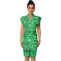 Green Circuit Board Computer Vintage Frill Sleeve V-Neck Bodycon Dress View1
