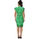 Green Circuit Board Computer Vintage Frill Sleeve V-Neck Bodycon Dress View4