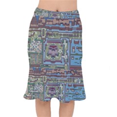 Arcade Game Retro Pattern Short Mermaid Skirt by Bakwanart