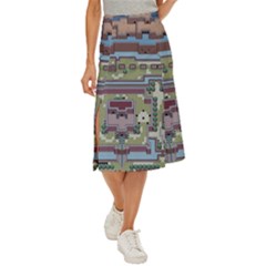 Arcade Game Retro Pattern Midi Panel Skirt by Bakwanart