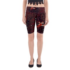 Red Computer Circuit Board Yoga Cropped Leggings by Bakwanart