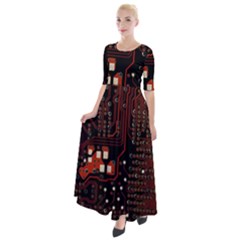 Red Computer Circuit Board Half Sleeves Maxi Dress by Bakwanart