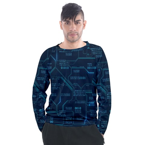 Technology Computer Circuit Boards Electricity Cpu Binary Men s Long Sleeve Raglan Tee by Bakwanart