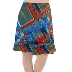 Gray Circuit Board Electronics Electronic Components Microprocessor Fishtail Chiffon Skirt by Bakwanart