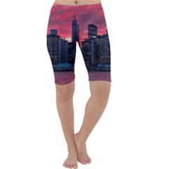 Skyline Sunset United States Reflection Usa,new York Manhattan Cropped Leggings  by Bakwanart