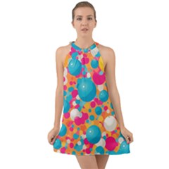 Circles Art Seamless Repeat Bright Colors Colorful Halter Tie Back Chiffon Dress by 99art