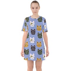 Cat Cat Background Animals Little Cat Pets Kittens Sixties Short Sleeve Mini Dress by 99art