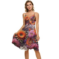 Flowers Flower Blossoms Petals Blooms Sleeveless Tie Front Chiffon Dress by 99art