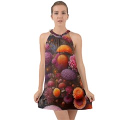 Flowers Blossoms Petals Blooms Halter Tie Back Chiffon Dress by 99art