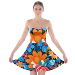 Flowers Bloom Spring Colorful Artwork Decoration Strapless Bra Top Dress by 99art