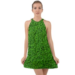 Green Grass Texture Summer Halter Tie Back Chiffon Dress by 99art