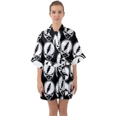 Black And White Deadhead Grateful Dead Steal Your Face Pattern Half Sleeve Satin Kimono  by 99art