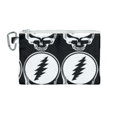 Black And White Deadhead Grateful Dead Steal Your Face Pattern Canvas Cosmetic Bag (medium) by 99art