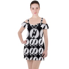 Black And White Deadhead Grateful Dead Steal Your Face Pattern Ruffle Cut Out Chiffon Playsuit by 99art