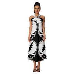 Black And White Deadhead Grateful Dead Steal Your Face Pattern Sleeveless Cross Front Cocktail Midi Chiffon Dress by 99art