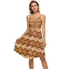 Wooden Weaving Texture Sleeveless Tie Front Chiffon Dress by 99art