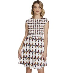 Mixed Abstract Colors Pattern Cap Sleeve High Waist Dress by dflcprintsclothing