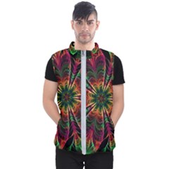 Multicolored Flower Mandala Wallpaper Kaleidoscope Pattern Men s Puffer Vest by 99art