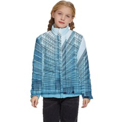 Architecture Blue Drawing Engineering City Modern Building Exterior Kids  Puffer Bubble Jacket Coat by 99art