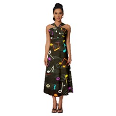 Assorted Color Musical Notes Wallpaper Fabric Sleeveless Cross Front Cocktail Midi Chiffon Dress by 99art