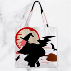 Bat Broom Broomstick Zipper Grocery Tote Bag by 99art