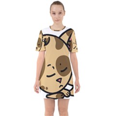 Cat-cartoon-pet-kitten-character Sixties Short Sleeve Mini Dress by 99art