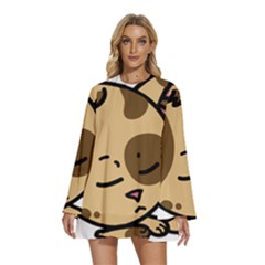 Cat-cartoon-pet-kitten-character Round Neck Long Sleeve Bohemian Style Chiffon Mini Dress by 99art