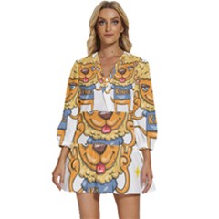 Animation-lion-animals-king-cool V-neck Placket Mini Dress by 99art