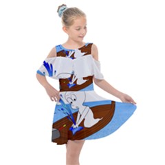 Spirit-boat-funny-comic-graphic Kids  Shoulder Cutout Chiffon Dress by 99art