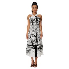 Tree-silhouette-winter-plant Sleeveless Cross Front Cocktail Midi Chiffon Dress by 99art