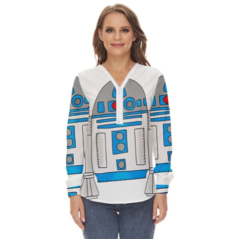 Technology-clip-art-r2d2 Zip Up Long Sleeve Blouse by 99art