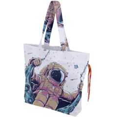 Drawing-astronaut Drawstring Tote Bag by 99art