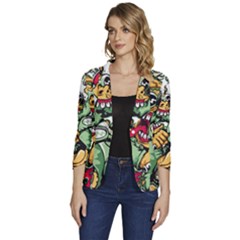 Scooter-motorcycle-graffiti Women s One-button 3/4 Sleeve Short Jacket by 99art