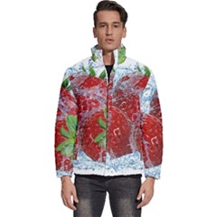 Red Strawberries Water Squirt Strawberry Fresh Splash Drops Men s Puffer Bubble Jacket Coat by B30l