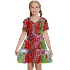 Red Strawberries Water Squirt Strawberry Fresh Splash Drops Kids  Short Sleeve Tiered Mini Dress by B30l