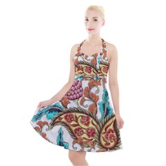 Flowers Pattern Texture White Background Paisley Halter Party Swing Dress  by danenraven