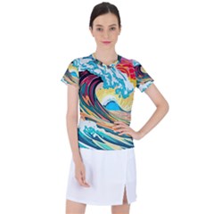 Ai Generated Waves Ocean Sea Tsunami Nautical Blue Sea (2) Women s Sports Top by Cowasu