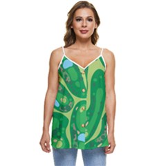 Golf Course Par Golf Course Green Casual Spaghetti Strap Chiffon Top by Cowasu