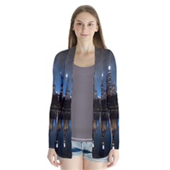 New York Night Central Park Skyscrapers Skyline Drape Collar Cardigan by Cowasu