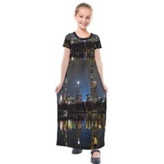 New York Night Central Park Skyscrapers Skyline Kids  Short Sleeve Maxi Dress by Cowasu