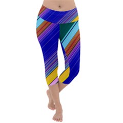 Color Lines Slanting Green Blue Lightweight Velour Capri Yoga Leggings by Bangk1t