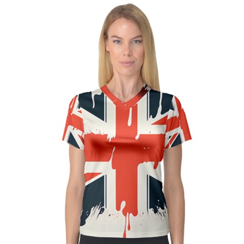 Union Jack England Uk United Kingdom London V-neck Sport Mesh Tee by Bangk1t