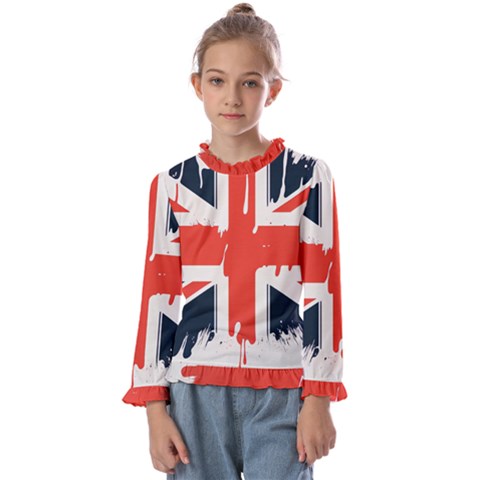 Union Jack England Uk United Kingdom London Kids  Frill Detail Tee by Bangk1t