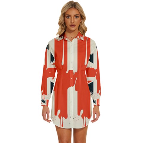 Union Jack England Uk United Kingdom London Womens Long Sleeve Shirt Dress by Bangk1t