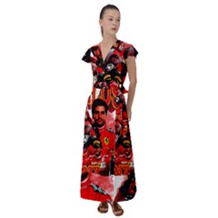 Carlos Sainz Flutter Sleeve Maxi Dress by Boster123
