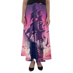 Ship Pirate Adventure Landscape Ocean Sun Heaven Flared Maxi Skirt by Ndabl3x